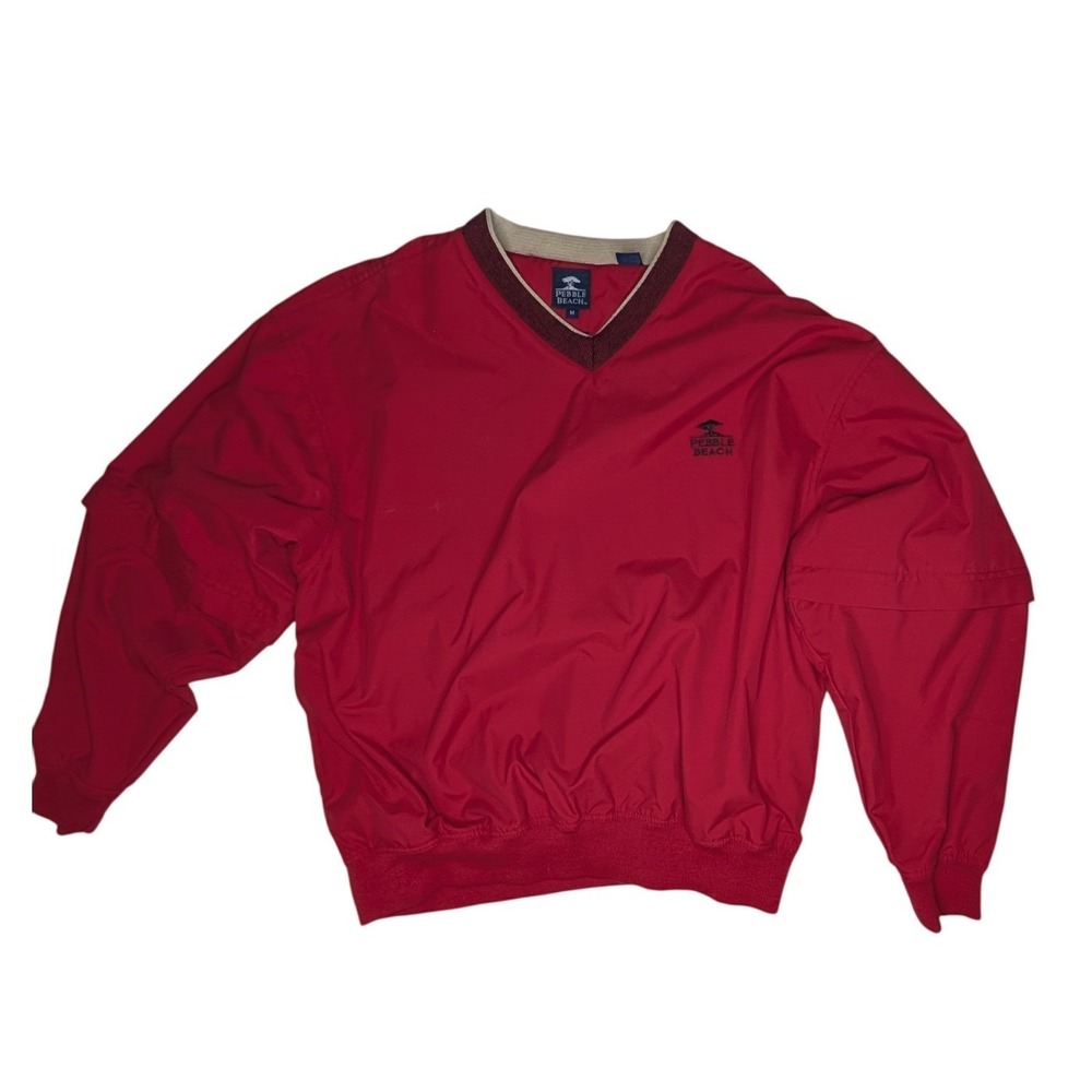 Pebble Beach Mens Red V-Neck Golf‎ Windbreaker Pullover Water Resistant Size M
